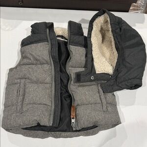 H&M Charcoal Gray Puffer Vest with Detachable Hood